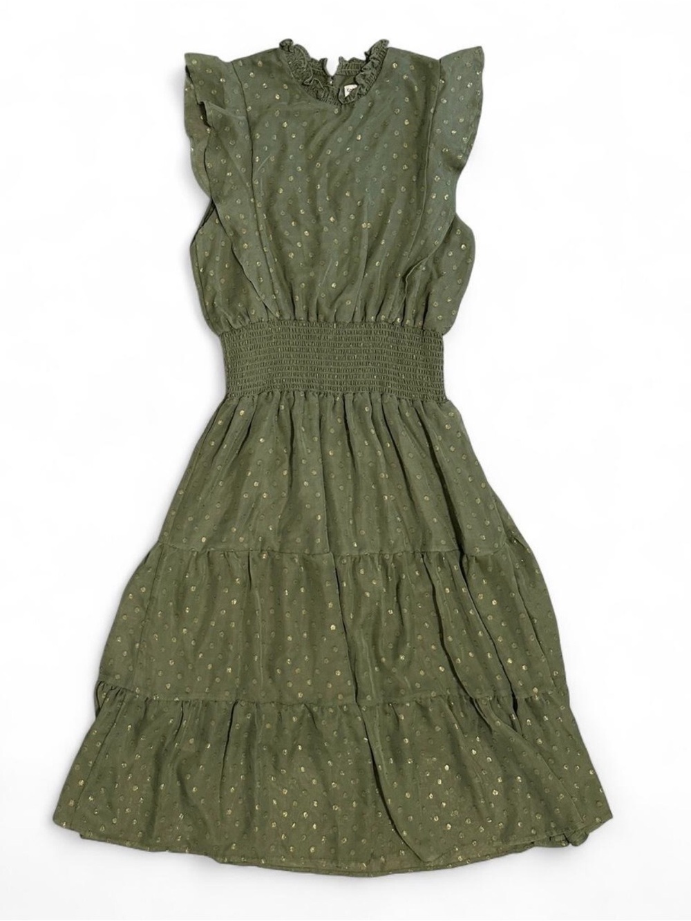 Women’s Koko + Mason Ruffle Tier Sleeveless Polka Dot Maxi Dress Shirred Waist M